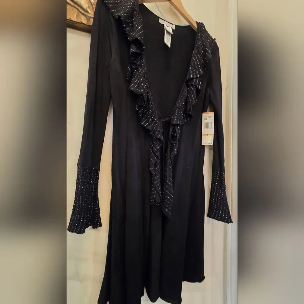 NWT Nine West Black Ruffled Cardigan S - Picture 4 of 6